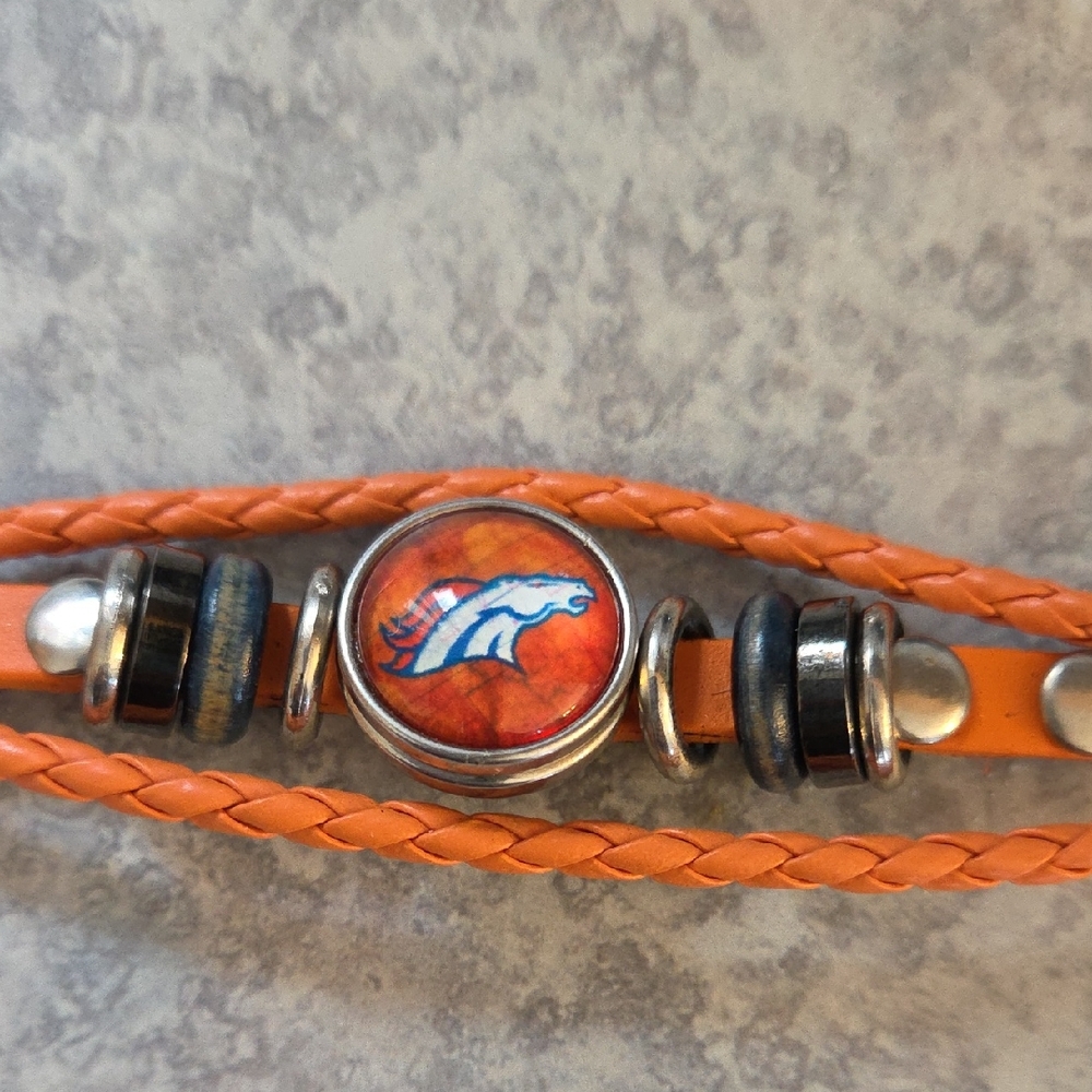 Orange Braided Bracelet with Denver Bronco Emblem
